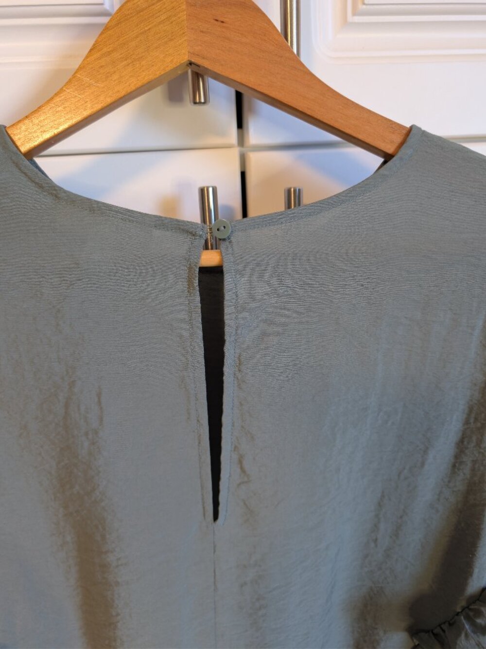 Sage Ruffle Balloon Sleeve Blouse L Romantic Prairie Whimsigoth Prologue EUC - Picture 6 of 12